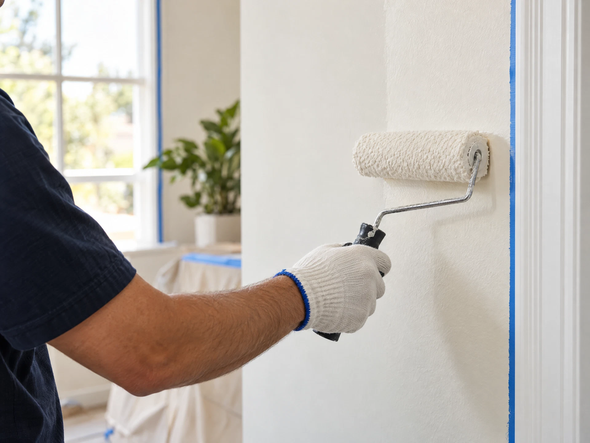 A paint roller carefully applying a fresh coat of paint